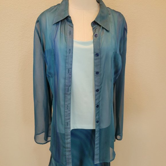 3 Pcs Skirt Tank and Blouse Set Translucent Blue - Picture 2 of 9